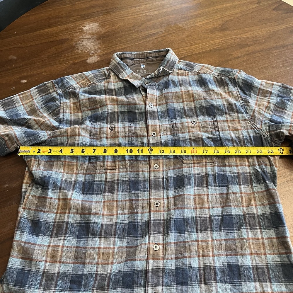 Kuhl Shirt Mens XL Blue Gray Plaid Short Sleeve Button Outdoor Hiking Response - Picture 9 of 11